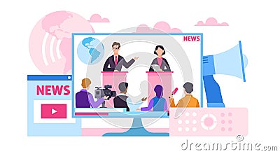 Online political news broadcasts, politicians speaking in public presenting their speech. Debates or interview Vector Illustration