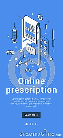 Online prescription medical web page mobile application isometric vector illustration Vector Illustration