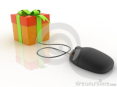 Online present gift mouse concept Cartoon Illustration