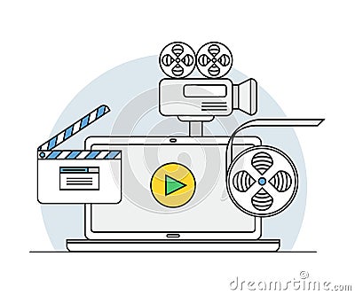 Online Profession with Learning Platform for Videographer Skill Development and Computer Interface Display Line Vector Vector Illustration