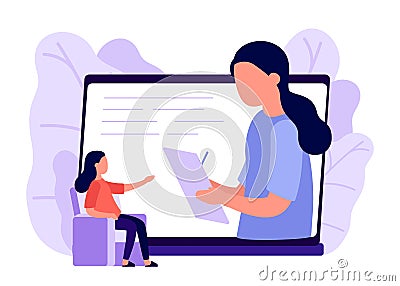 Online psychological counseling distance. Online psychological assistance service, psychologist, psychology. Psychological help, Vector Illustration