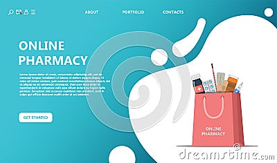 Online purchase and delivery of drugs Vector Illustration