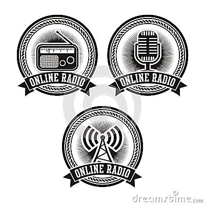 Online radio badges Vector Illustration