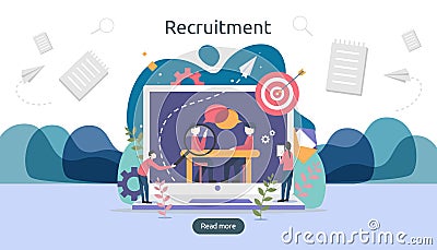 online recruitment or Job hiring concept with tiny people character. select a resume process. agency interview. template for web Vector Illustration