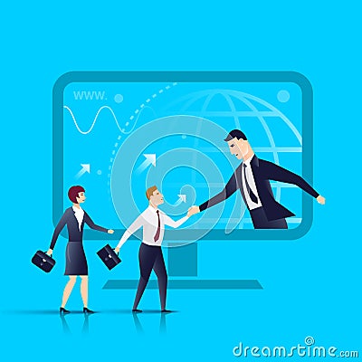 Online recruitment people apply for jobs monitor Vector Illustration