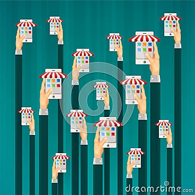 Online retail vector concept with smartphones in flat style Vector Illustration