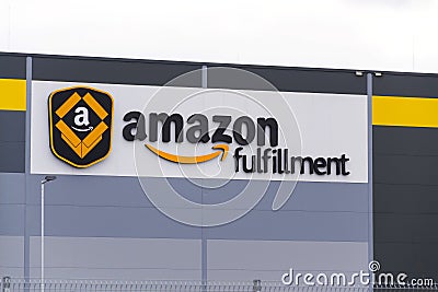 Online retailer company Amazon fulfillment logistics building on March 12, 2017 in Dobroviz, Czech republic Editorial Stock Photo