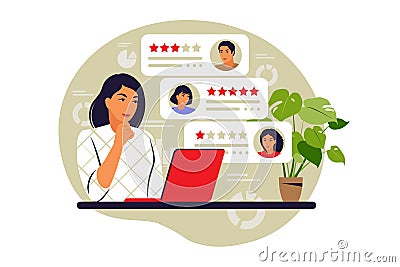 Online reviews concept. Star rating. Feedback concept. Vector illustration. Flat Vector Illustration