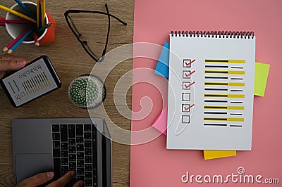 Online Reviews Evaluation time for review Inspection Assessment Auditing Stock Photo