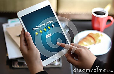 Online Reviews Evaluation time for review Inspection Assessment Stock Photo