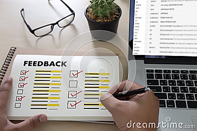 Online Reviews Evaluation time for review Inspection Assessment Stock Photo