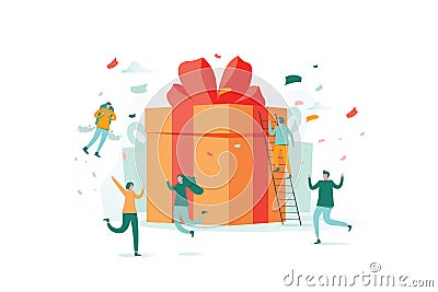 Online reward , Group of happy people receive a gift box vector illustration concept, digital referral program Vector Illustration