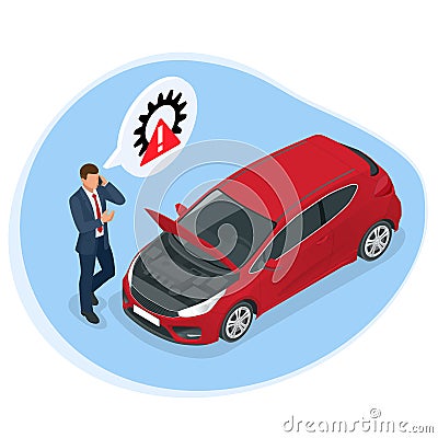 Online roadside assistance. Automobile repair service, Road accident, Car trouble. Broken Car and Emergency Services. Vector Illustration