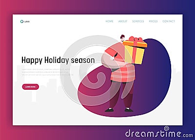 Online Sale Illustration for landing page, Man makes shopping for Holidays, holding gifts. People Character on discount Vector Illustration