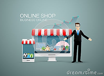 Online shop business online Vector Illustration