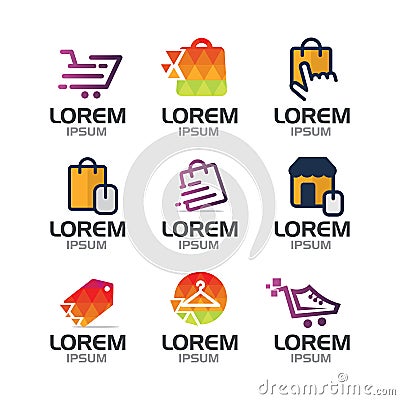 Online Shop Logo Set Vector Illustration