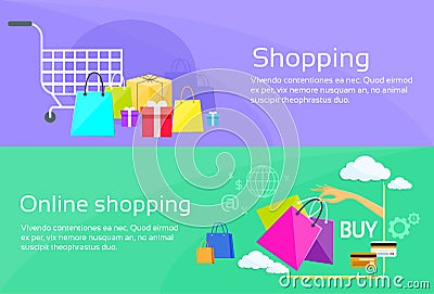 Online Shopping Bag Web Banner Commerce Flat Vector Illustration