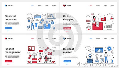 Online shopping, budget management, financial resources, business market and tiny people Vector Illustration