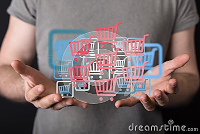 A Online shopping business concept selecting shopping cart Stock Photo