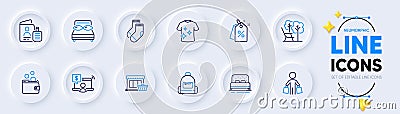 Online shopping, Buyer and Backpack line icons for web app. Pictogram icon. Vector Vector Illustration