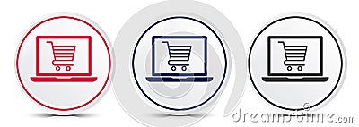 Online shopping cart laptop icon crystal flat round button set illustration design Vector Illustration