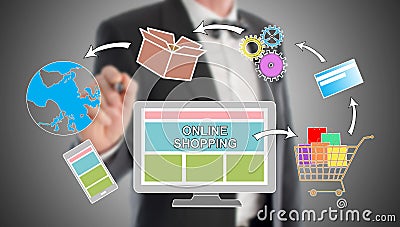 Online shopping concept drawn by a businessman Stock Photo
