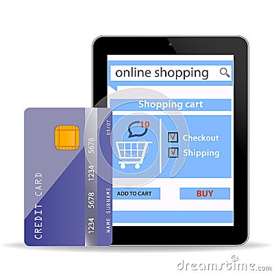 Online Shopping concept e-commerce technology with modern tablet pc and credit card isolated on white Stock Photo