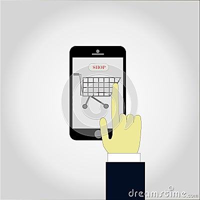 Online shopping concept,hand buying with cellphone, Vector Illustration