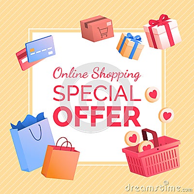 Online shopping and delivery advertisement Vector Illustration