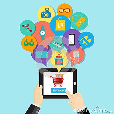 Online shopping e-commerce concept. business button order item Vector Illustration