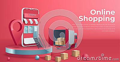 Online shopping e-commerce concept. business order item store online on smartphone. Vector illustration Vector Illustration
