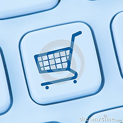 Online shopping e-commerce ecommerce internet shop concept blue Stock Photo