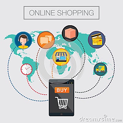 Online shopping eCommerce mobile concept Cartoon Illustration