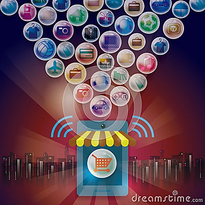 Online shopping eshop. Social media payments Stock Photo