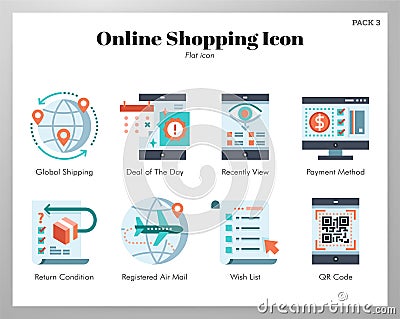 Online shopping icons flat pack Vector Illustration