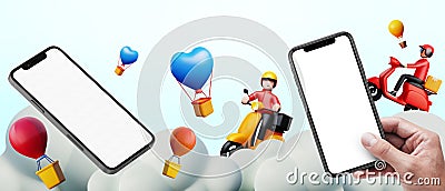 Online shopping ideas with smartphones in the application. Fast parcel delivery service. Business leader in online marketing Stock Photo