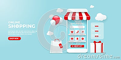 Online Shopping illustration on mobile application concept Vector Illustration