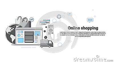 Online Shopping Internet Buy Commerce Thin Line Vector Illustration