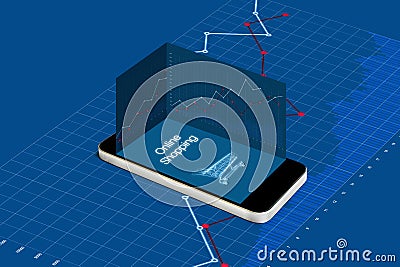 Online shopping and investment in online retail shop business. Mobile smart phone with raising graph diagram Stock Photo