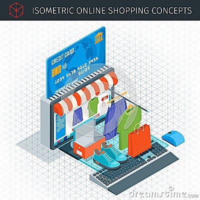 Online shopping isometric icons Cartoon Illustration