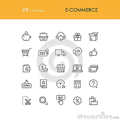 Online shopping line icons set Vector Illustration