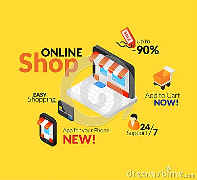 Online shopping logo set Vector Illustration