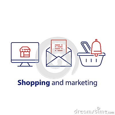 Abandoned cart email remainder, online shopping and marketing strategy, news letter subscription, sales improvement Vector Illustration