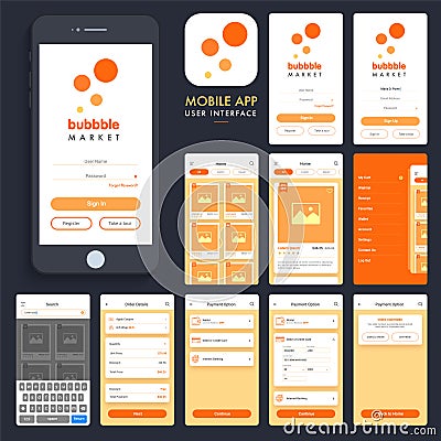 Online Shopping Mobile App UI, UX Screens. Stock Photo