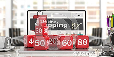 Online shopping and sale concept. 3d illustration Cartoon Illustration