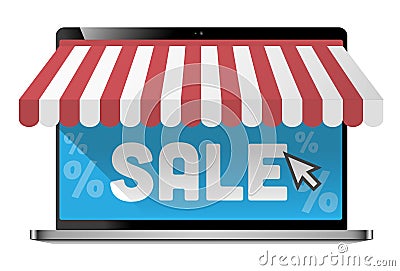 online shopping sale, laptop mockup with sunblind Vector Illustration