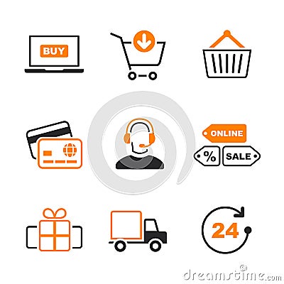 Online shopping simple vector icon set Vector Illustration