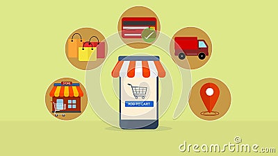 Online shopping on smartphone app, e-commerce Shopping, buying online process Vector Illustration