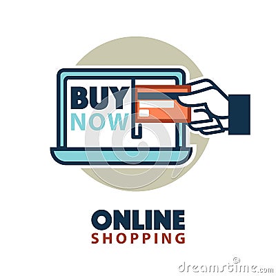 Online shopping web icon template vector computer, credit card Vector Illustration