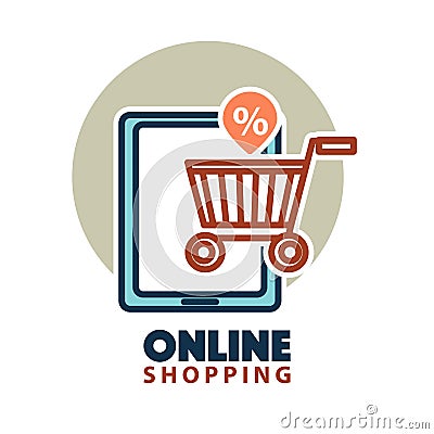Online shopping web icon template vector tablet, cart, percent discount Vector Illustration